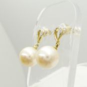 Cultured pearl and diamond loop drop stud earring, boxed