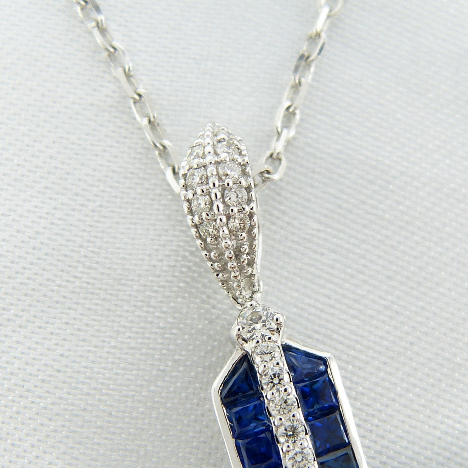 Impressive cross necklace set with natural sapphires and diamonds in 18ct white gold, boxed - Image 7 of 8