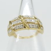 Stylish 0.25 carat diamond 3-row dress ring in yellow gold