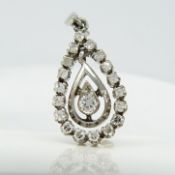 Tear drop double articulated pendant set with 19 diamonds