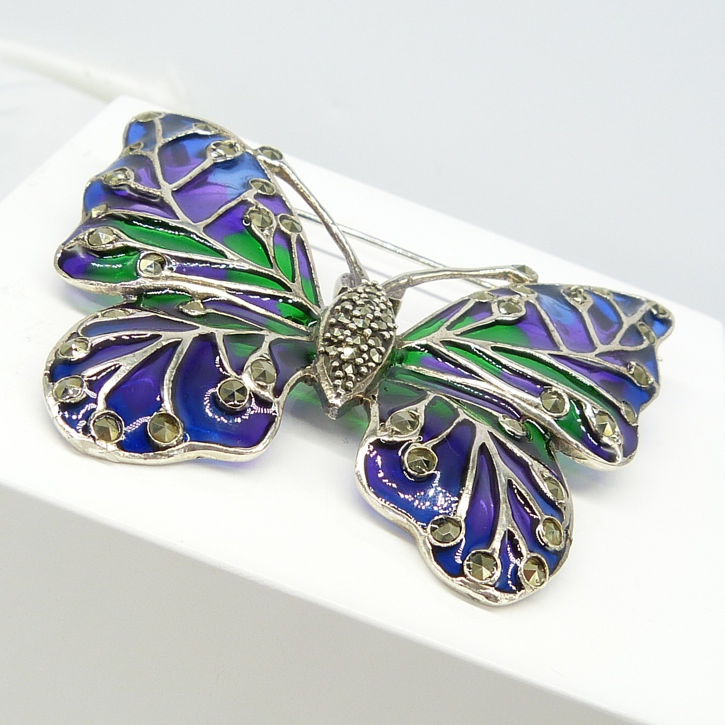 Large plique-Ã -jour butterfly brooch / pendant inlaid with coloured enamel, in silver - Image 2 of 7