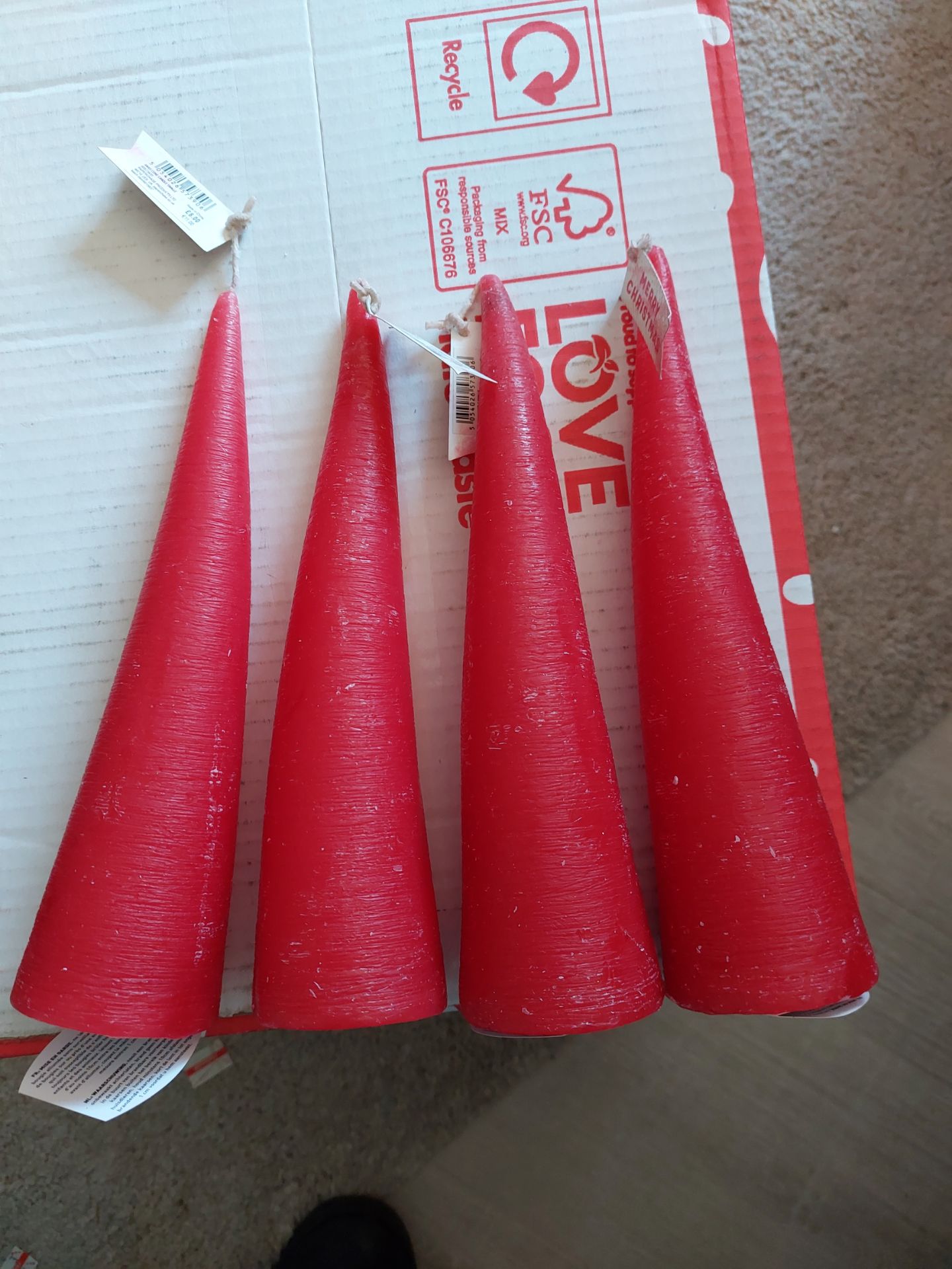 Red Cone Candles Approx. 10 Inches Tall. Base 2 "" Approx. Box of 12 - Image 2 of 4