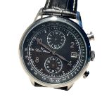 No Longer Available Lucien Piccard Welles LP-28006C-01 Chronograph Black Dial Black Leather Strap