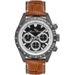 Lucien Piccard Heston LP-28018C-Gm-01-Brw Chronograph Black Dial Tan Leather Strap Surplus Stock