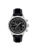 Lucien Piccard Welles LP-28006C-01 Chronograph Black Dial Black Leather Strap