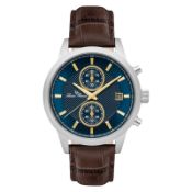 Lucien Piccard Clark LP-28003C-03-Ya-Brw Chronograph Blue Dial Brown Leather