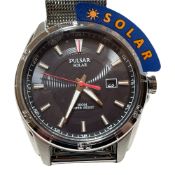 Pulsar PX3171 100M Black Dial Solar Men's Dress Watch Stainless Steel