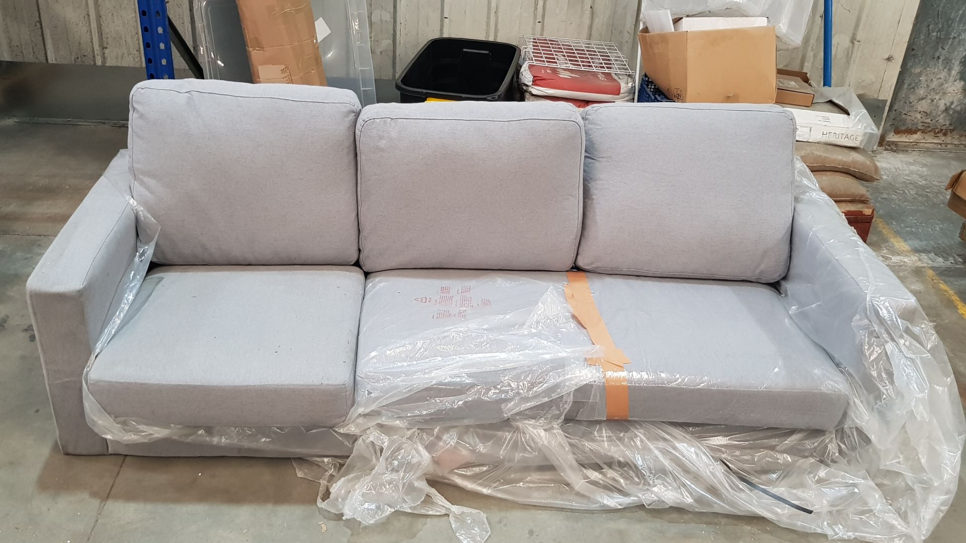 (89) 3 Seater Sofa Grey With Matching Foot Stool. (Please Note There Are No Legs In Lot). - Image 3 of 3