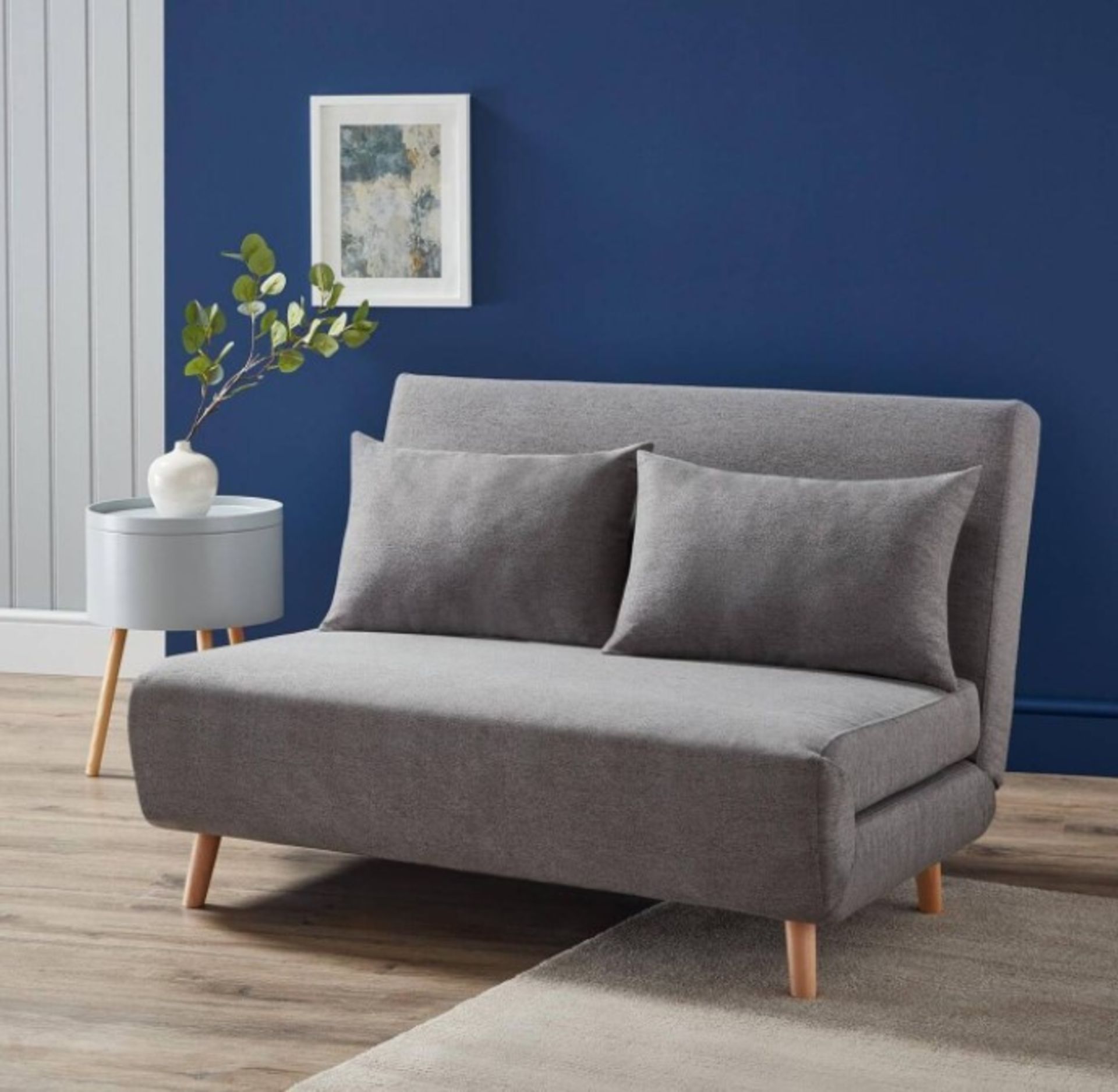 (94/P) Freya Folding Sofa Bed Grey With 2x Cushion. Sofa : (H80x W120x D90cm). Bed : (H42x W120x...