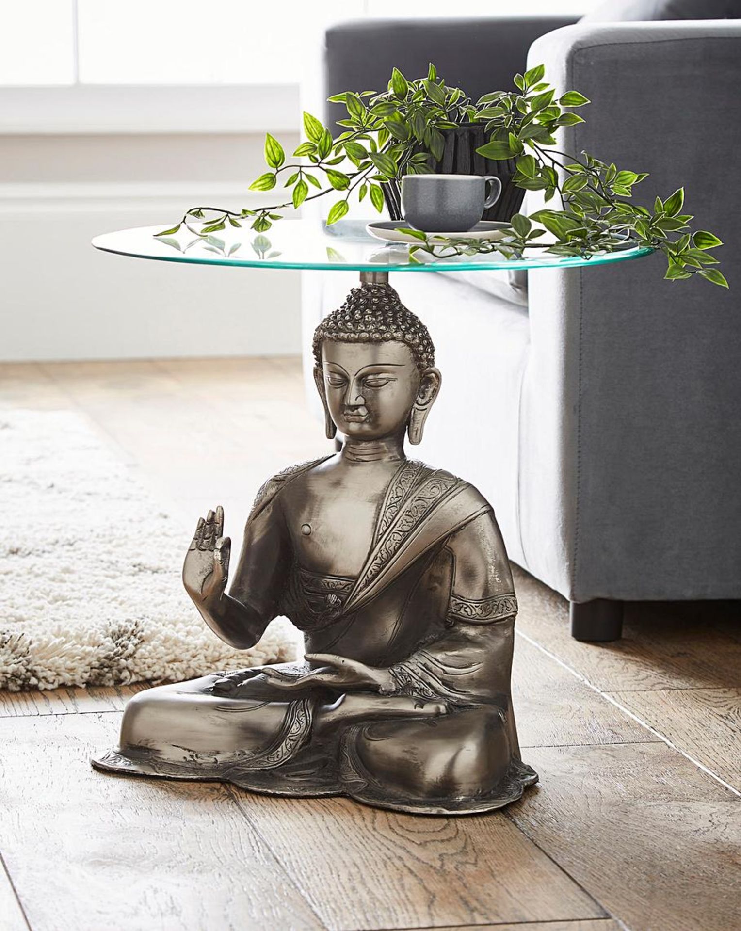 (68/5G) RRP £119. Buddha Side Table Pewter. (H52x W46x D46cm). - Image 2 of 3