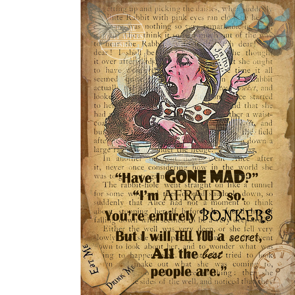 Alice In Wonderland Large Metal Sign ""The Mad Hatter I'm Bonkers""