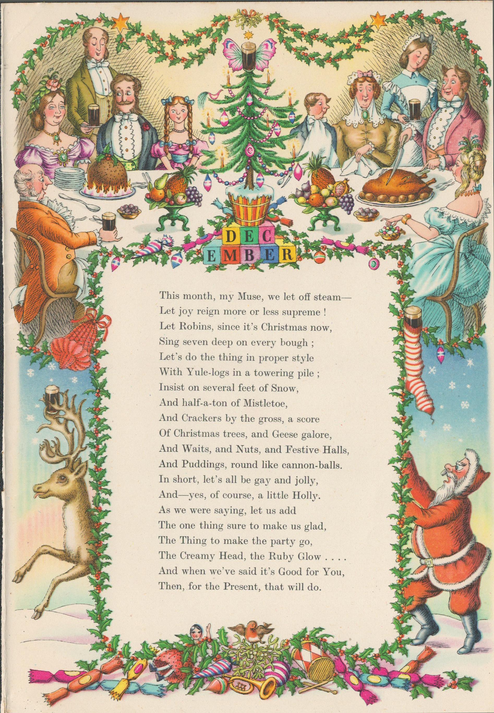 Double Sided Guinness Print 1952 ""Christmas Dinner & Santa" "A Genuine Double Sided Lithographed