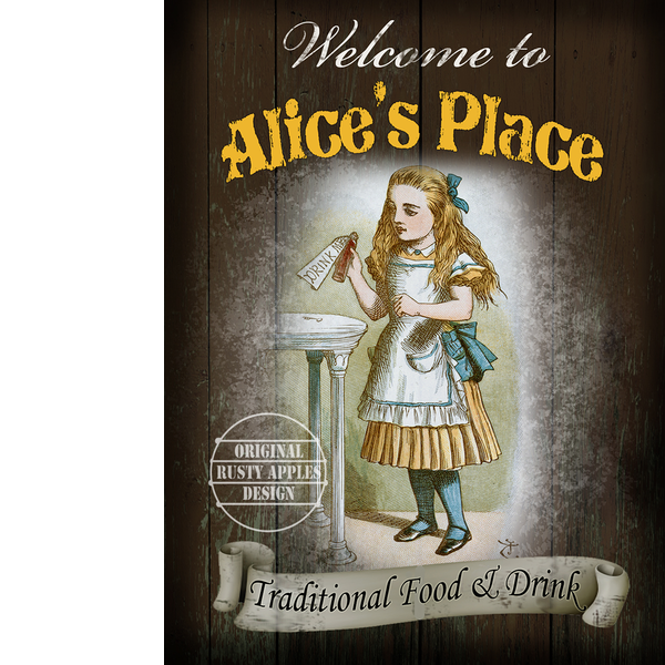 Alice In Wonderland Large Metal Pub Sign ""Alice's Place""