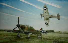 ww2 Spitfire & Hurricane On Patrol Metal Wall Art