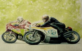 Mike Hailwood (Honda) v Hailwood (Ducati) Imagined Race Metal Wall Art