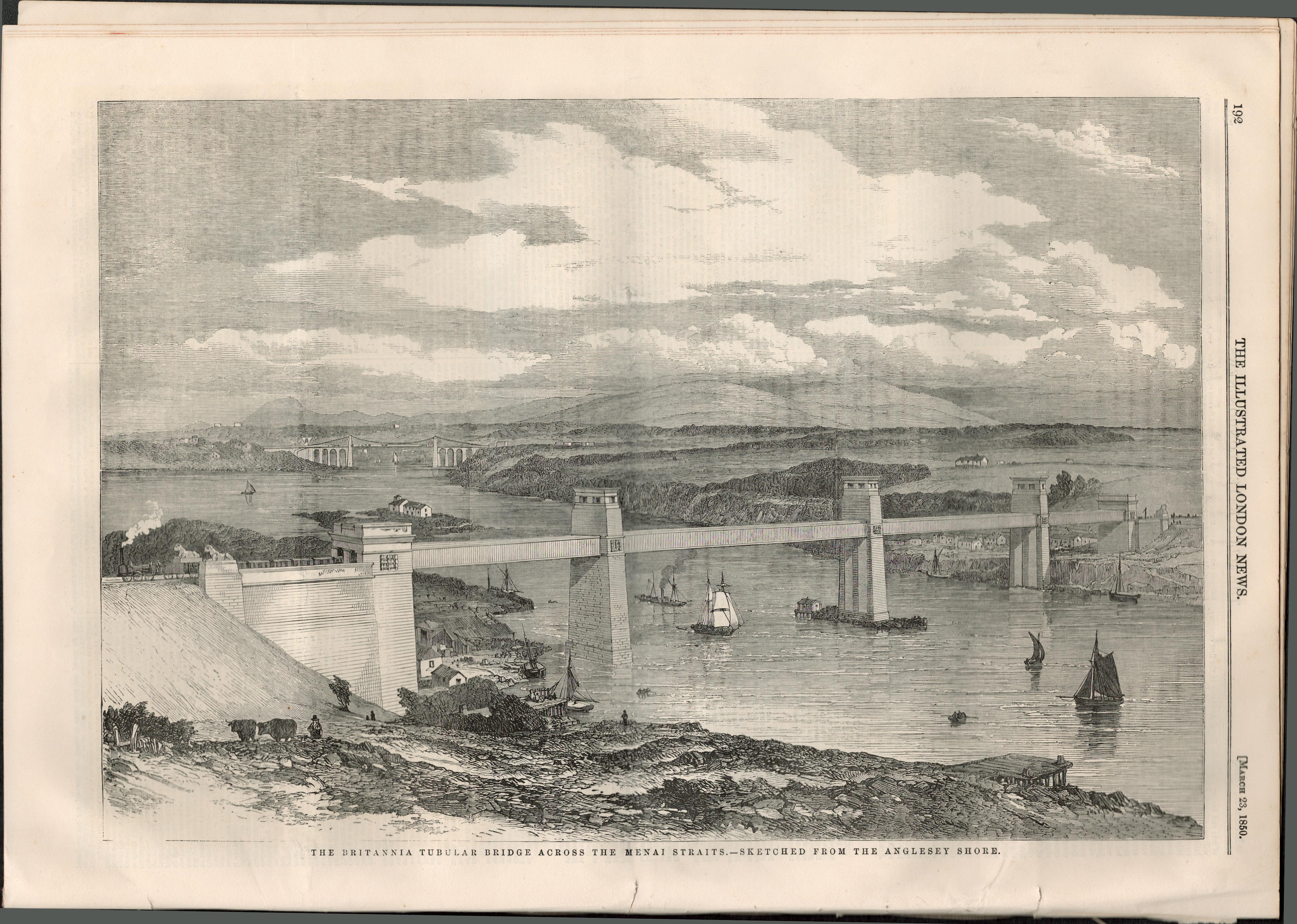 Opening Conwy Railway Bridge Britannia Tubular 1850 Antique Newspaper.
