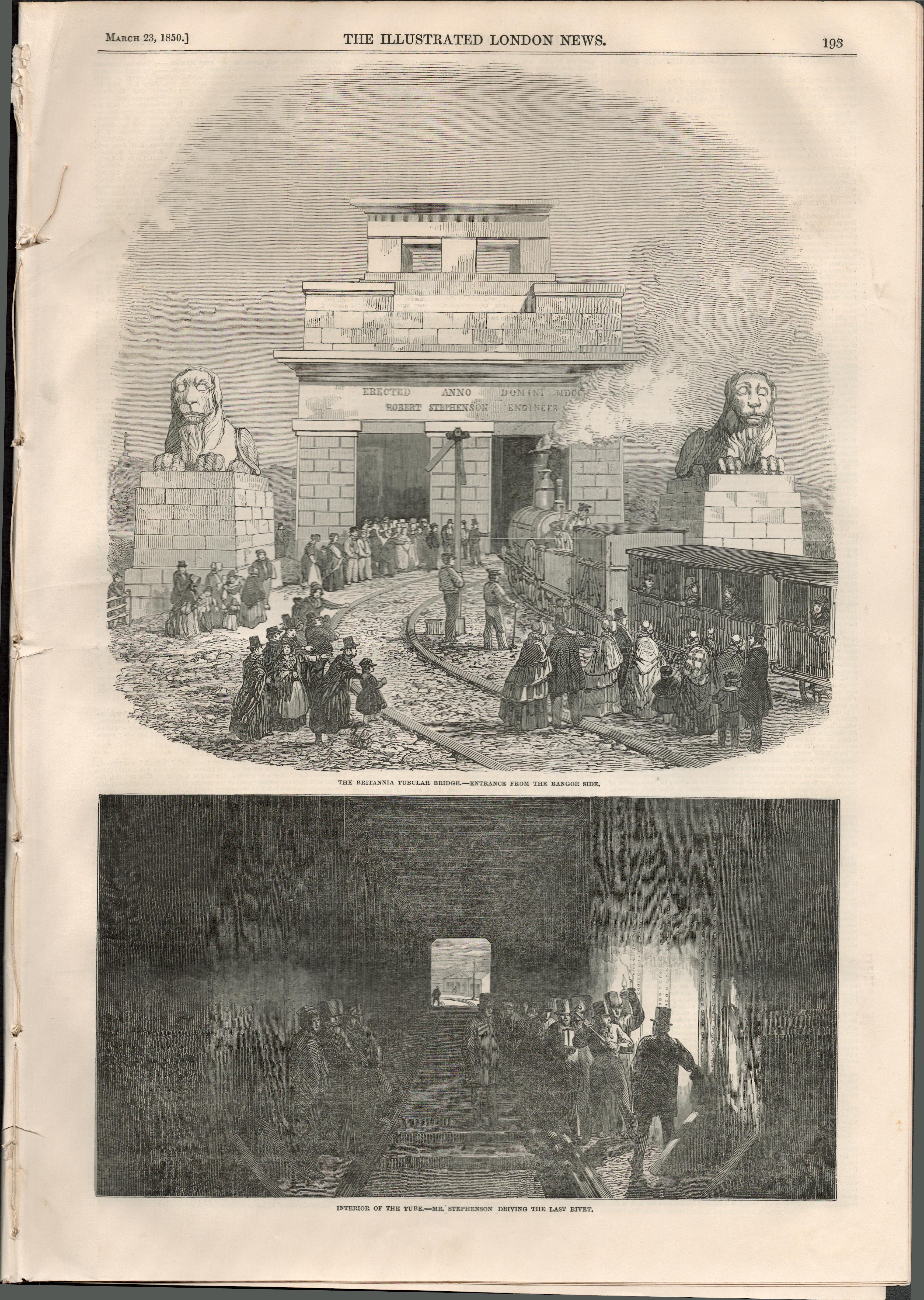 Opening Conwy Railway Bridge Britannia Tubular 1850 Antique Newspaper. - Image 2 of 2