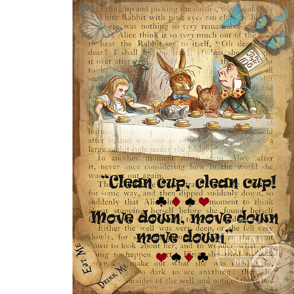 Alice In Wonderland Large Metal Sign ""Clean Cup Clean Cup""