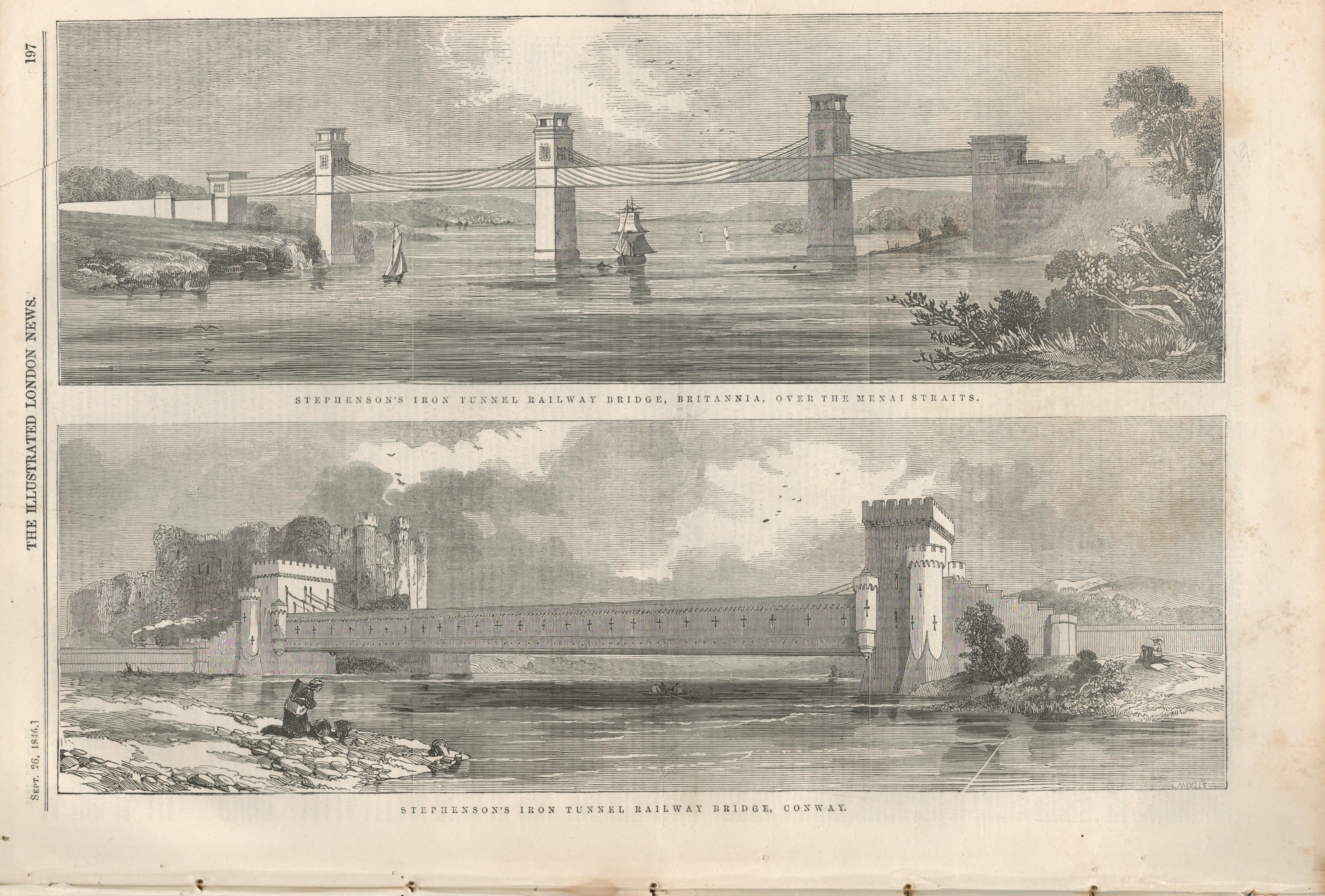 Stephenson Railway Bridges Menai Straits, Conwy 1846 Newspaper