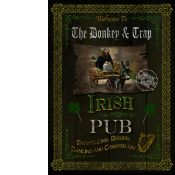 Irish Pub Sign ""The Donkey & Trap"" Vintage Style Metal Wall Art.