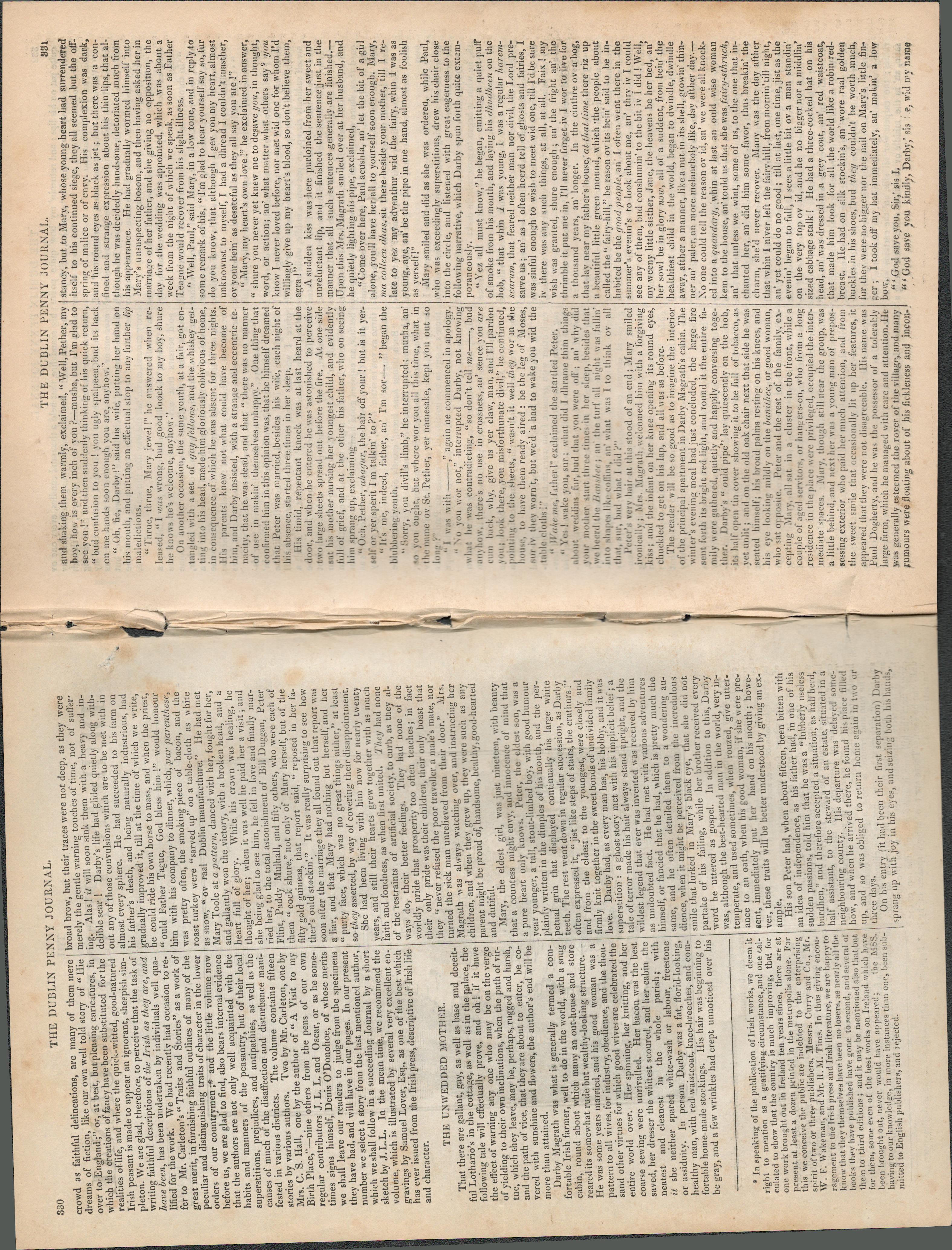 Antique Irish Newspaper 1834 Short Story The Unwedded Mother. - Image 3 of 3