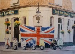 Mods & Scooters ""Railway Tavern Scooters Pub London "" large Metal Wall Art