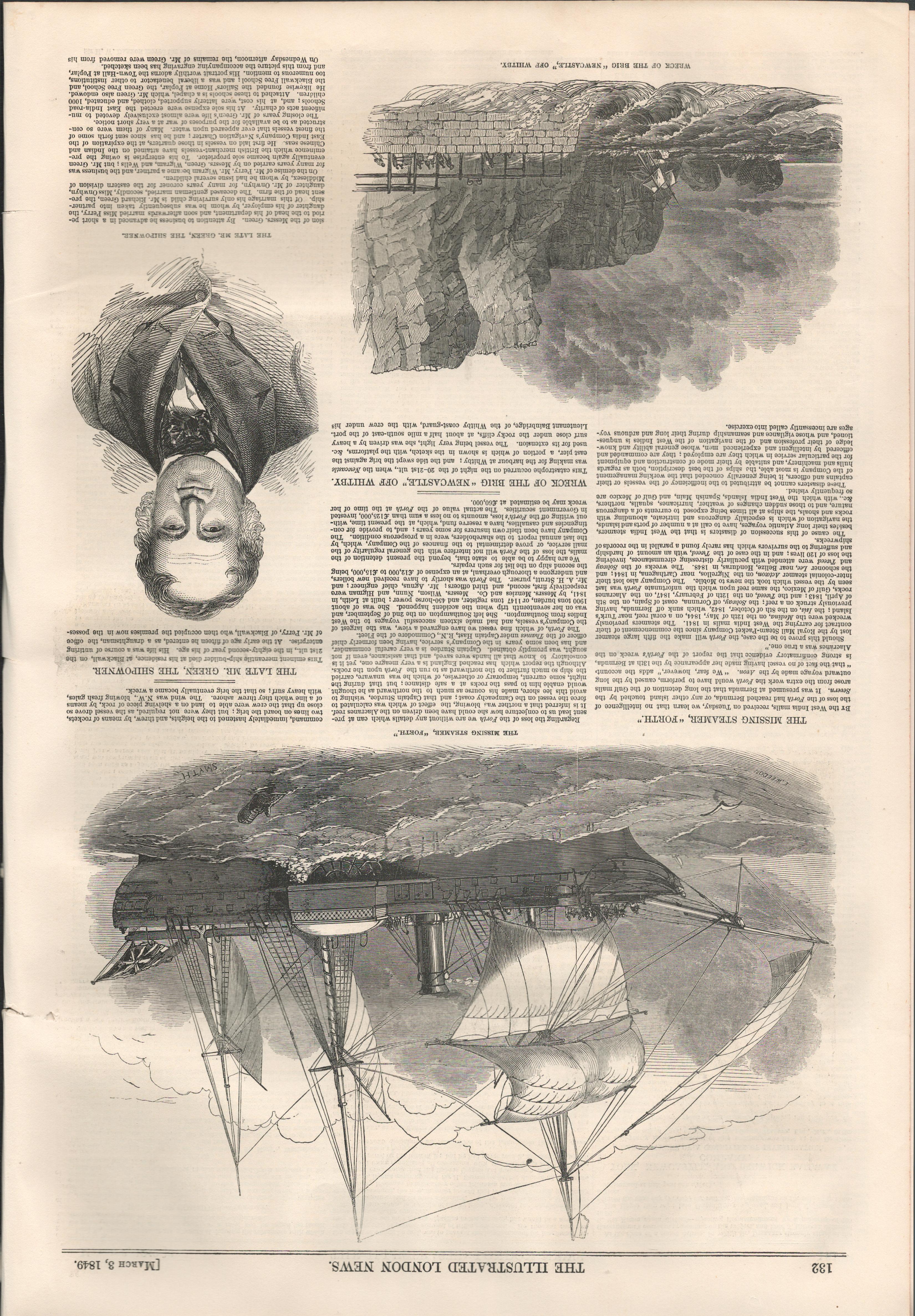 Wreck of The ""Newcastle"" Coast of Whitby 1849 Newspaper