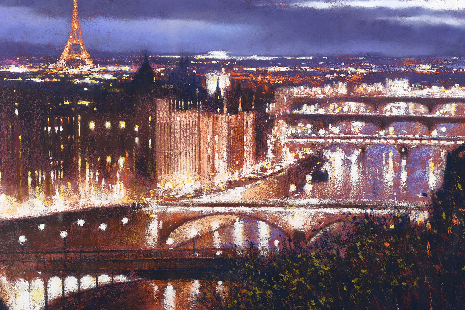 Original Tony Rome Large Pastel Painting """"Paris at Night"""". - Image 6 of 9