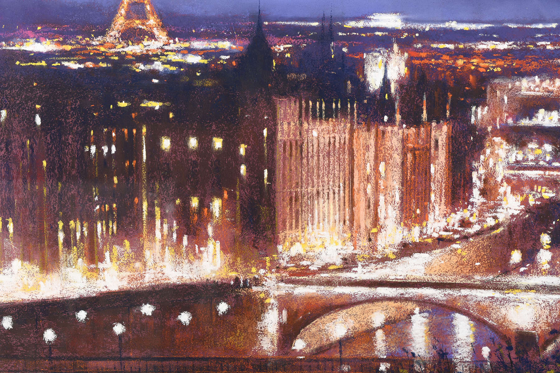 Original Tony Rome Large Pastel Painting """"Paris at Night"""". - Image 4 of 9