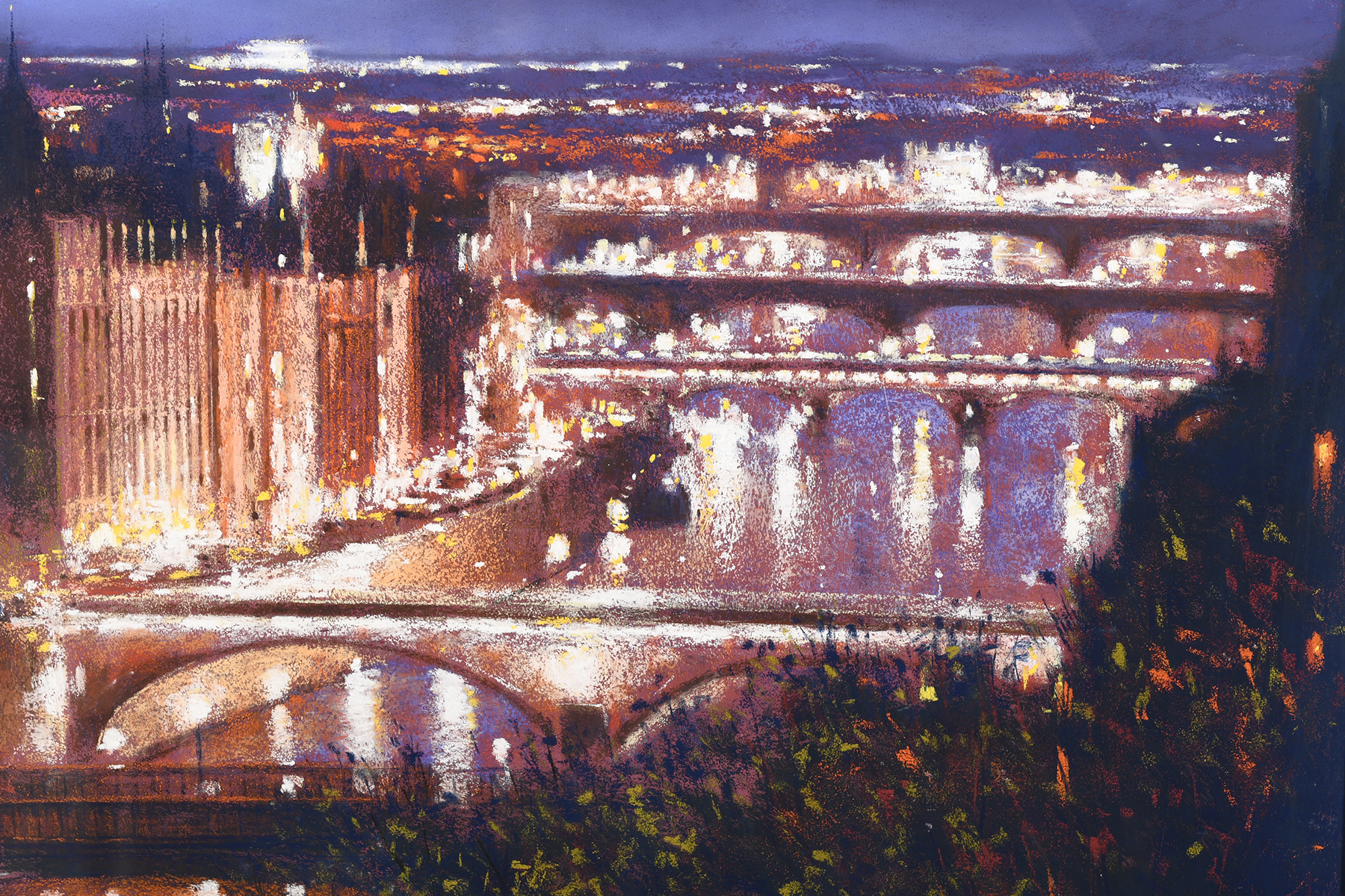 Original Tony Rome Large Pastel Painting """"Paris at Night"""". - Image 5 of 9