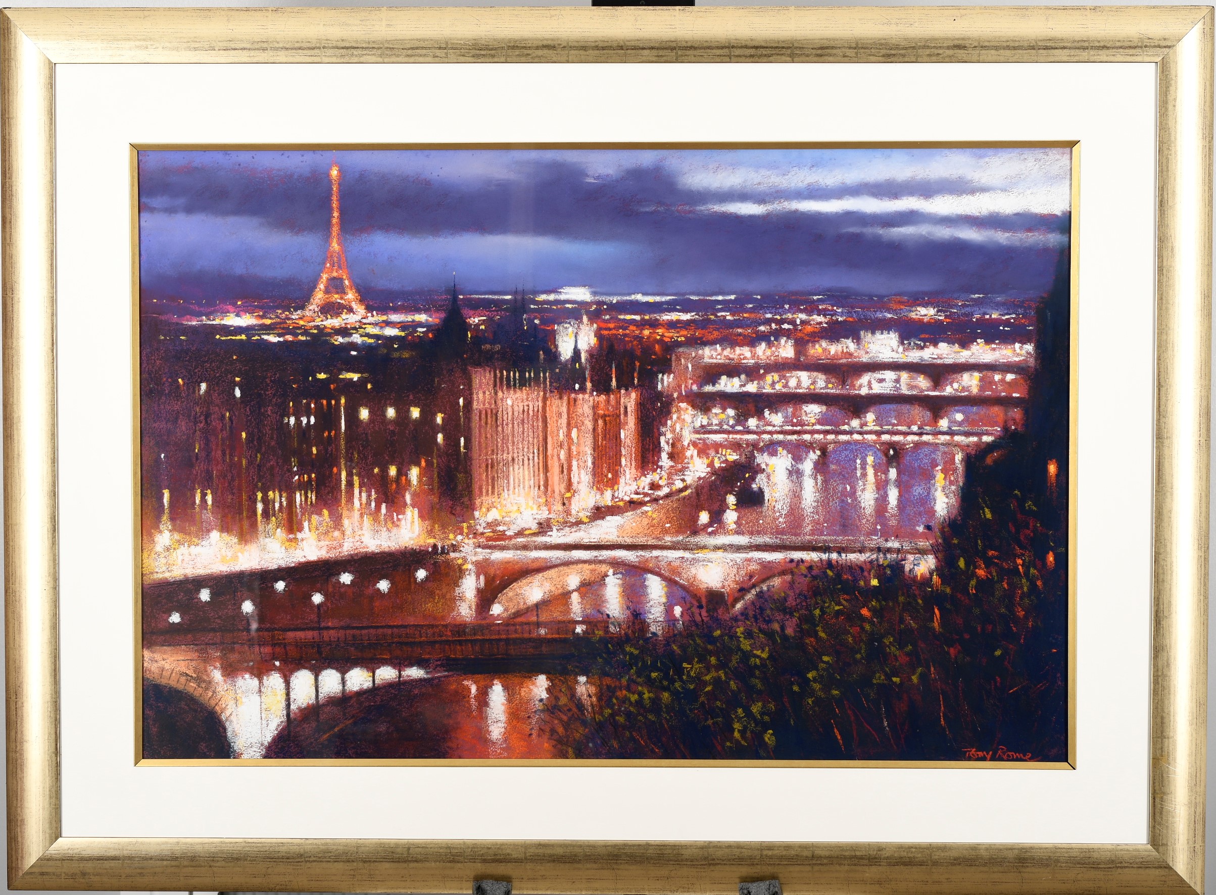 Original Tony Rome Large Pastel Painting """"Paris at Night"""".