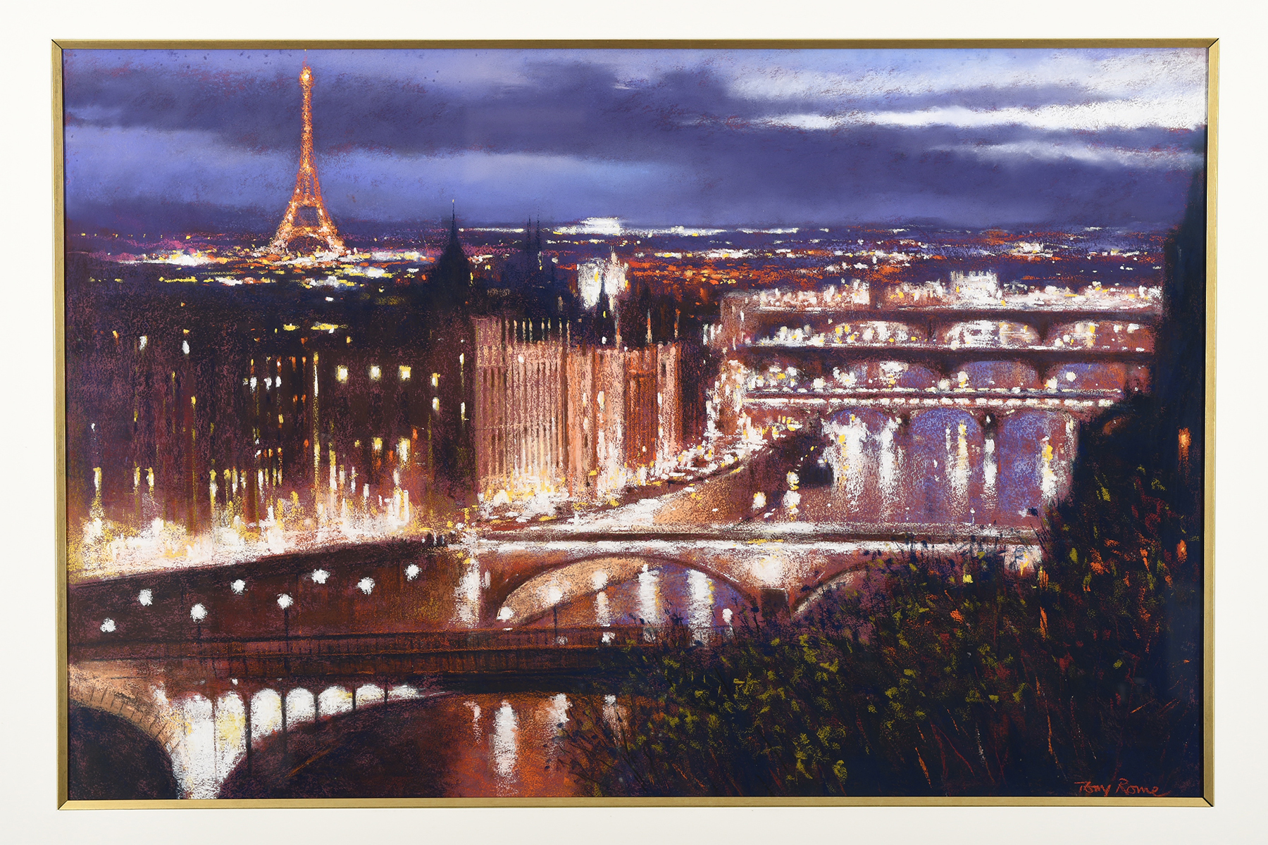 Original Tony Rome Large Pastel Painting """"Paris at Night"""". - Image 2 of 9