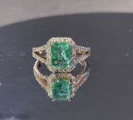 Beautiful 1.75 Carat Natural Emerald Ring With Natural Diamonds And 18k Gold