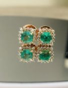 Beautiful Natural Emerald Earrings with Natural Diamond & 18k gold