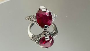 Beautiful 6.12ct Natural Burmese Ruby Ring With Diamonds And 18k White Gold
