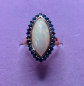 Beautiful Natural Opal Ring With Natural Blue Sapphire And 18k Gold