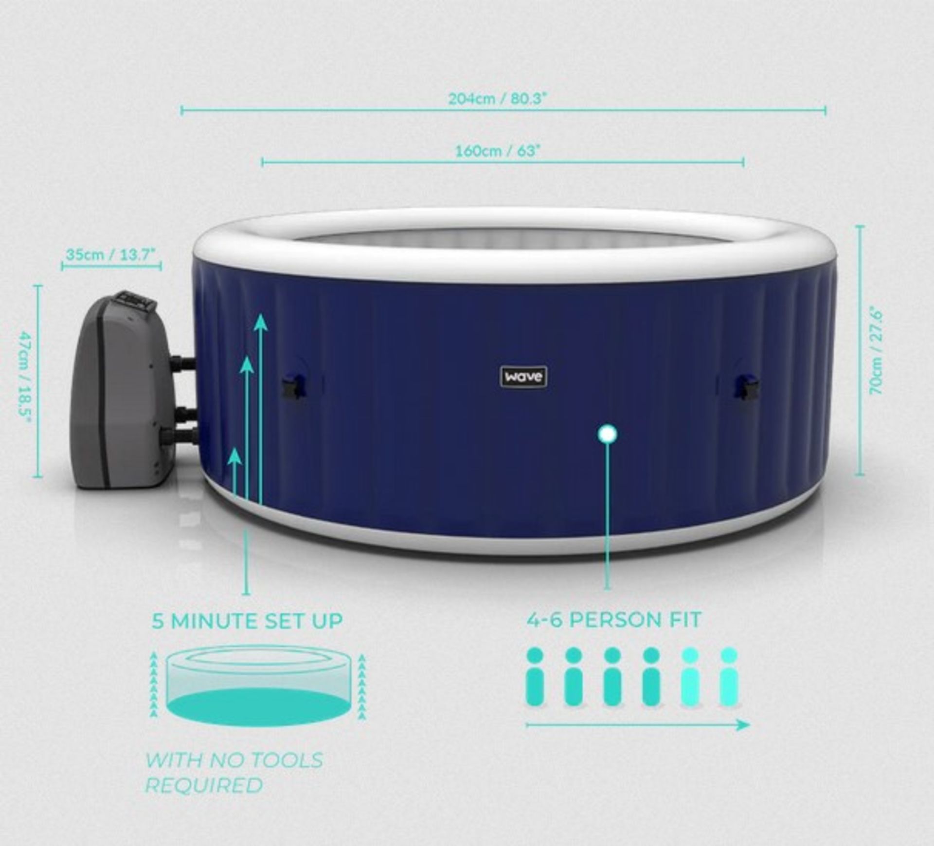 (1/Mez) RRP £520. Wave Atlantic Plus 6 Person Hot Tub Solid Blue With Pump. (Unchecked Direct War...