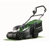 (98/Mez) RRP £189. Powerbase 40V Cordless Lawnmower 34cm. (2x Battery & 1x Dual Charger Seen In B...