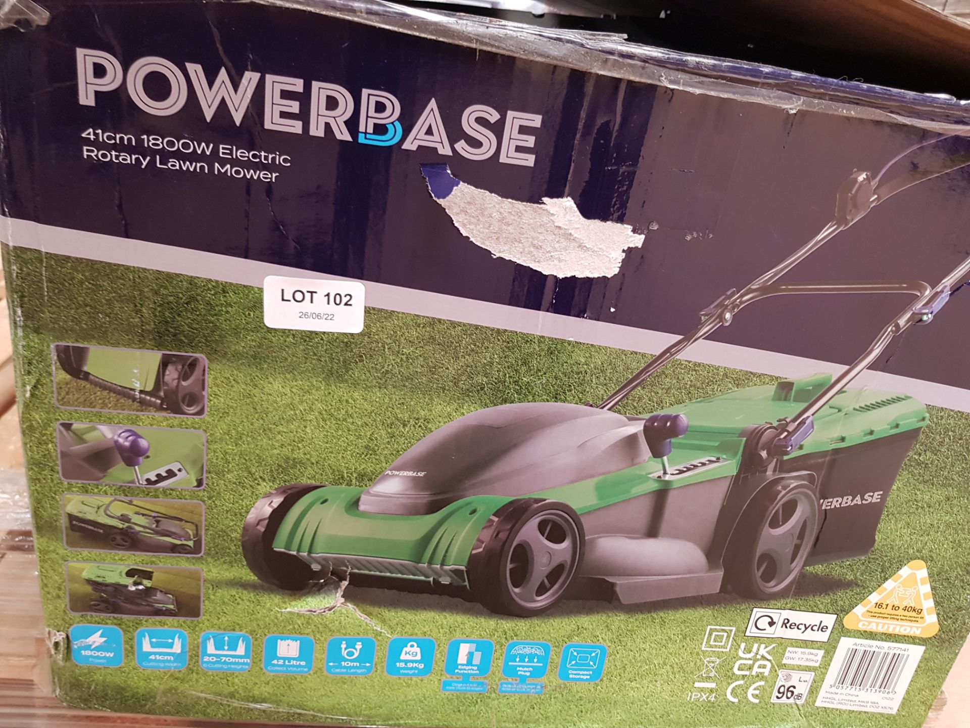 (102/Mez) RRP £129. Powerbase 41cm 1800W Electric Rotary Lawn Mower. - Image 2 of 4