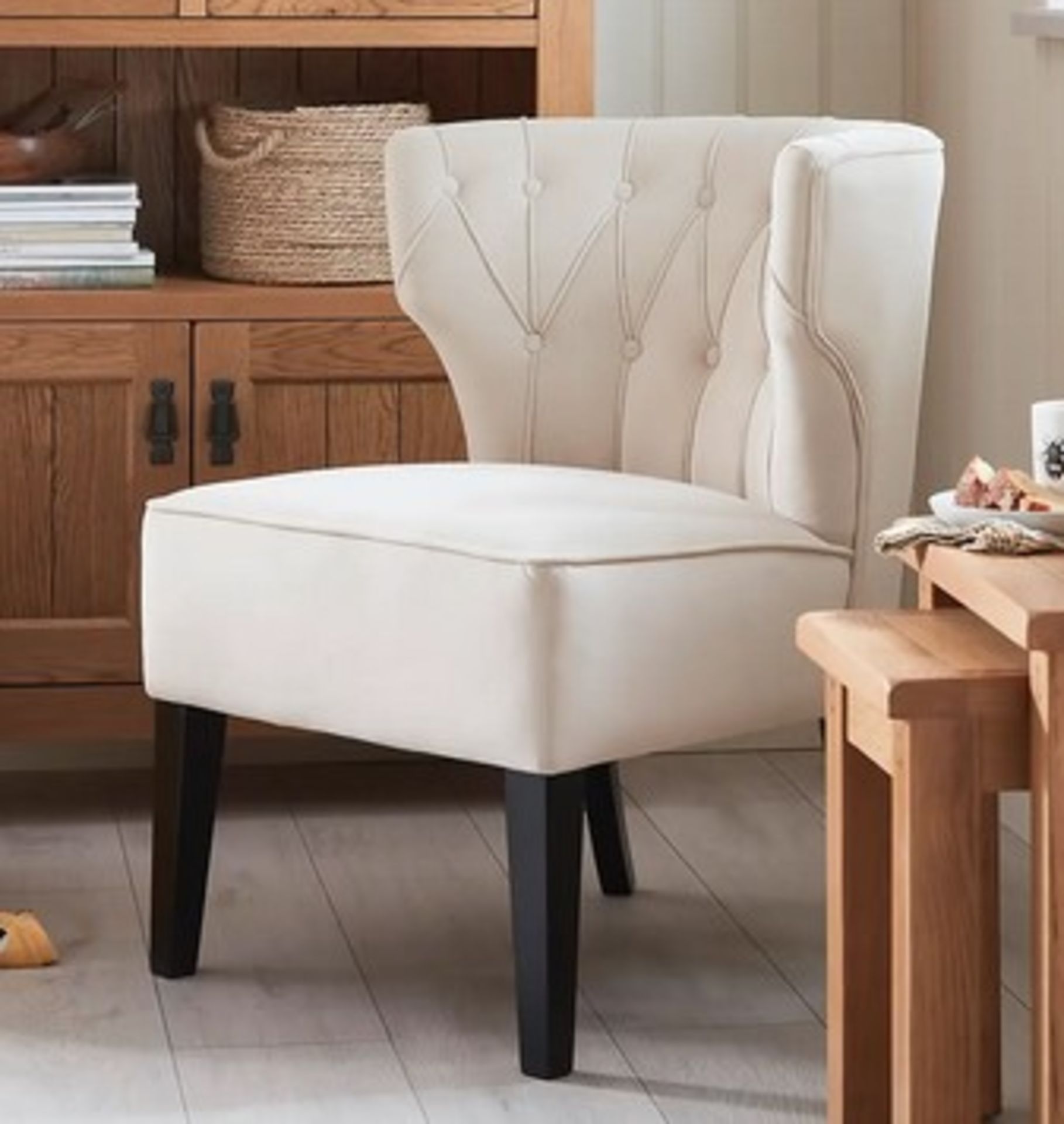 (63/Mez) RRP £145. Sadie Velvet Occasional Chair Ivory. Button Backrest, Piped Edge Detailing. Ac... - Image 7 of 7