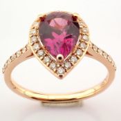 Certificated 14K Yellow and Rose Gold Diamond & Rodalite Ring / Total 2.1 ct