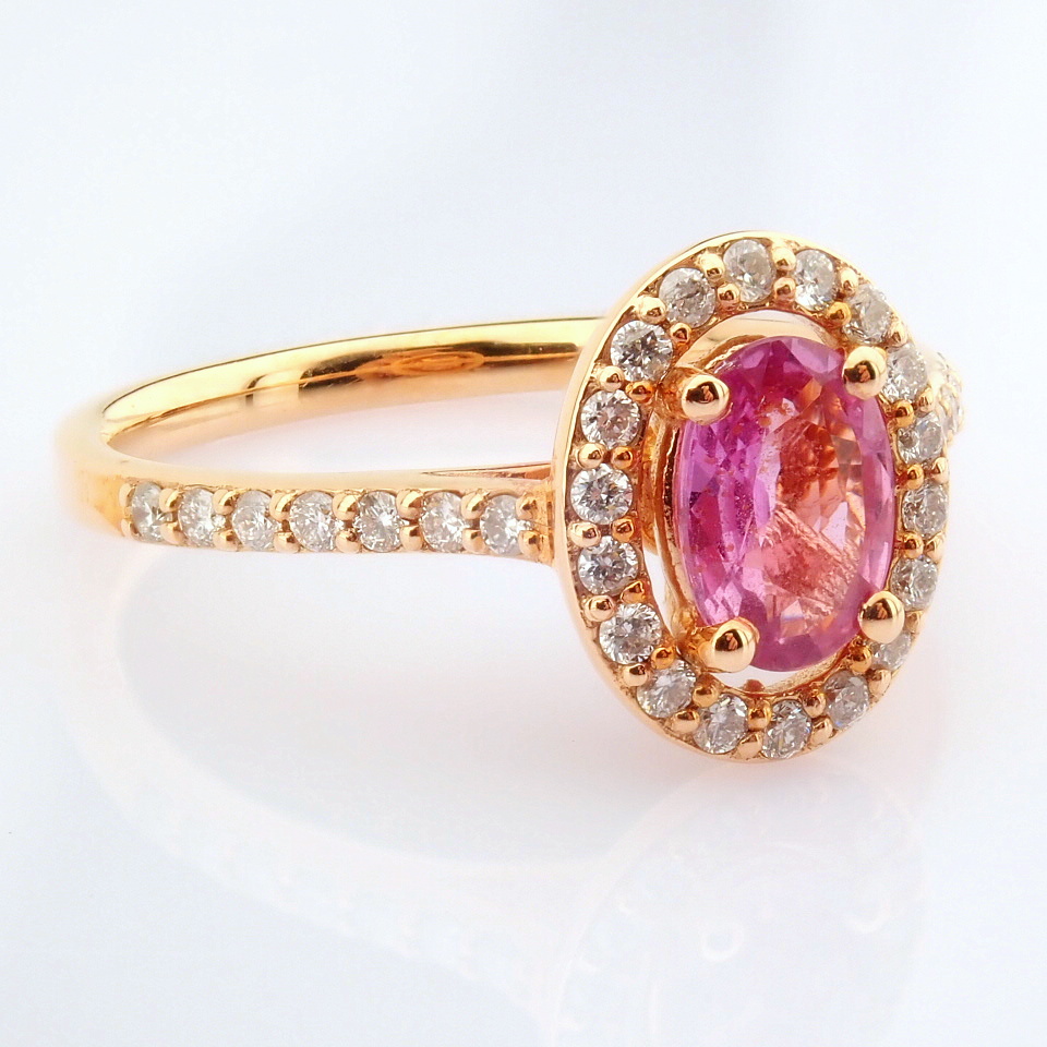 Certificated 14K Rose/Pink Gold Diamond & Pink Sapphire Ring / Total 0.98 ct - Image 2 of 6