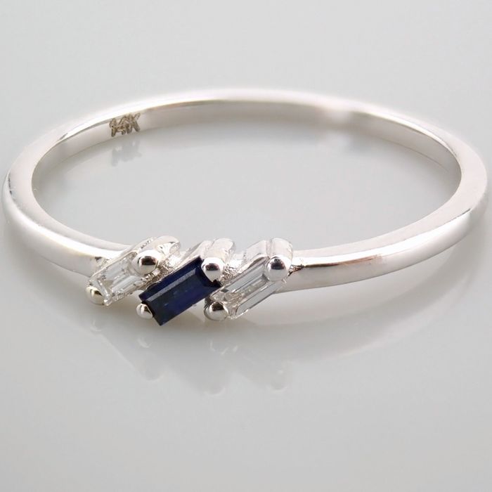 Certificated 14K White Gold Diamond & Sapphire Ring / Total 0.08 ct - Image 5 of 7