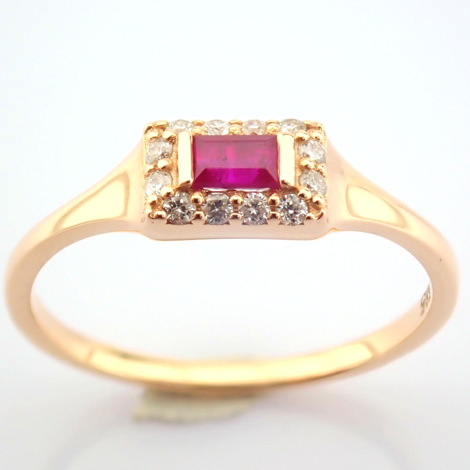 Certificated 14K Rose/Pink Gold Diamond & Ruby Ring / Total 0.28 ct