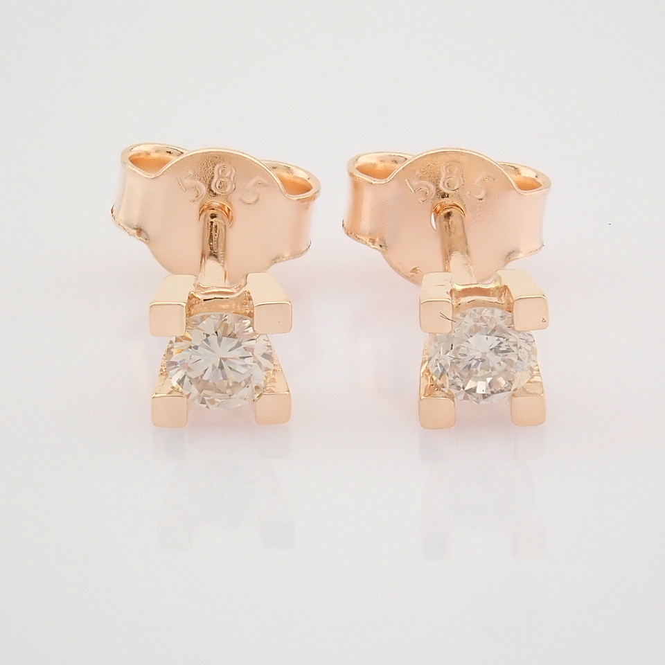 Certificated 14K Rose/Pink Gold Diamond Solitaire Earring / Total 0.2 ct - Image 7 of 8