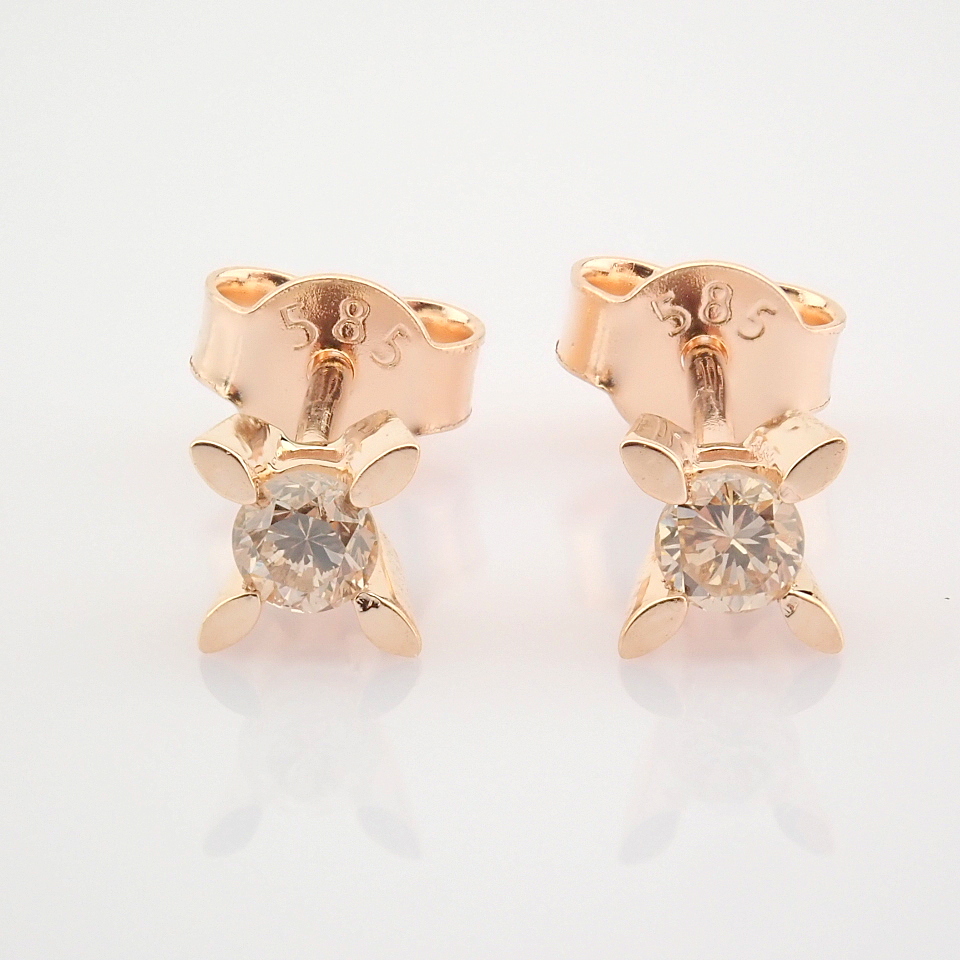 Certificated 14K Rose/Pink Gold Diamond Solitaire Earring / Total 0.2 ct