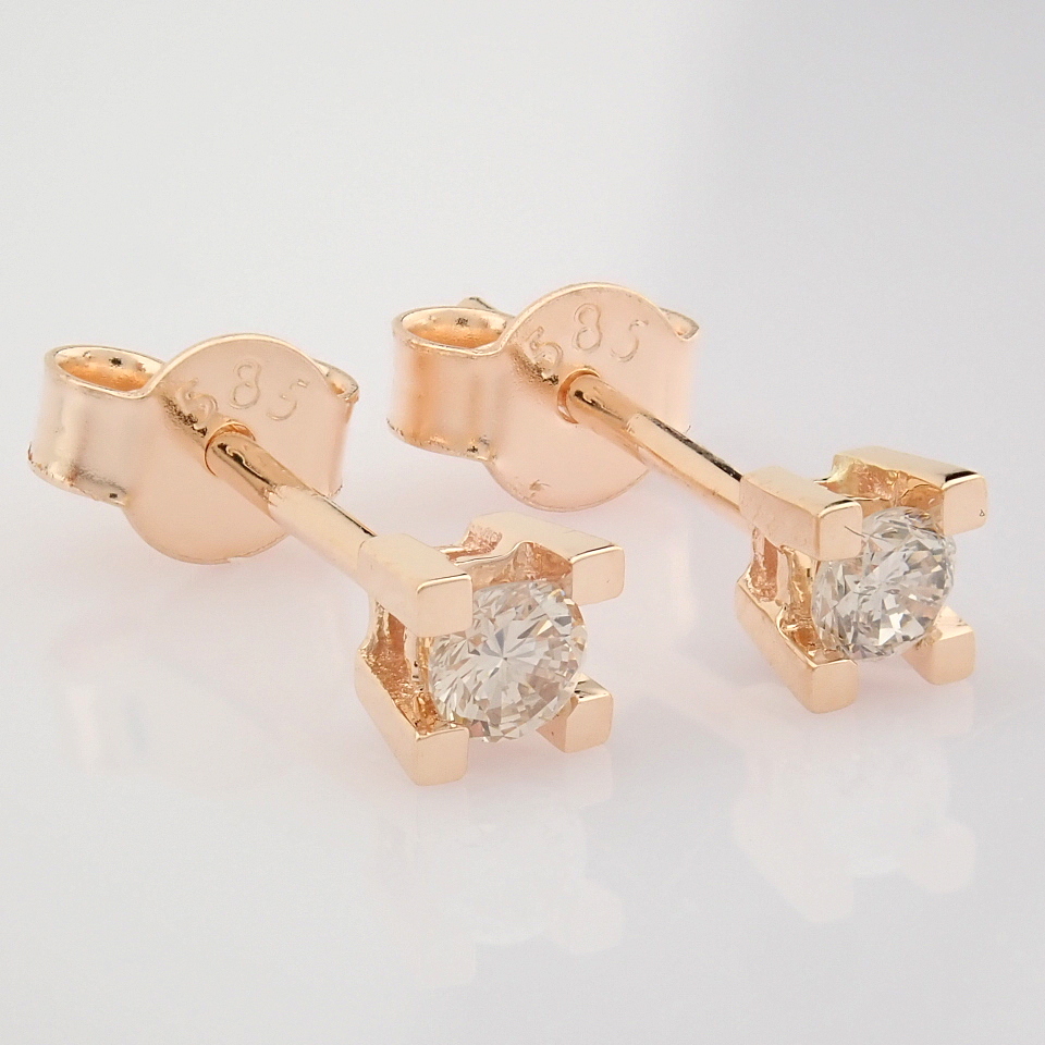 Certificated 14K Rose/Pink Gold Diamond Solitaire Earring / Total 0.2 ct