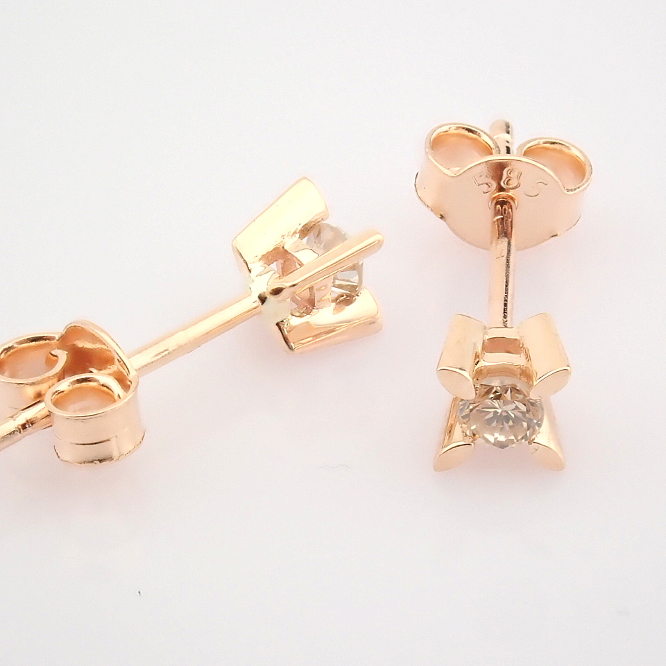 Certificated 14K Rose/Pink Gold Diamond Solitaire Earring / Total 0.2 ct - Image 3 of 7
