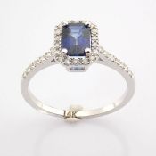 Certificated 14K White Gold Diamond & Sapphire Ring / Total 0.89 ct