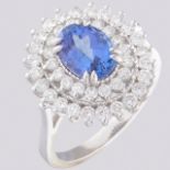 Certificated 14K White Gold Diamond & Tanzanite Ring / Total 2.8 ct